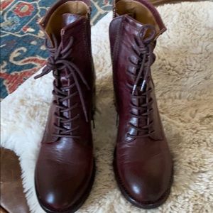 Patricia Nash lace up booties deep red worn twice
